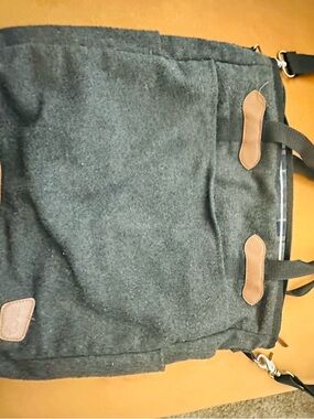 Dark Gray Canvas Tote Bag with Brown Trim